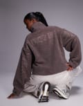 [ASOS Weekend Collective] Weekend Collective borg zip through fleece with burnout graphic in taupe-Neutral XS Taupe