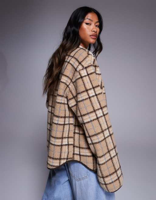 Weekend Collective borg zip through fleece with neutral check design