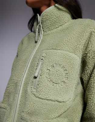 Asos Weekend Collective Weekend Collective Borg Zip Through Jacket With Seam Detail In Green