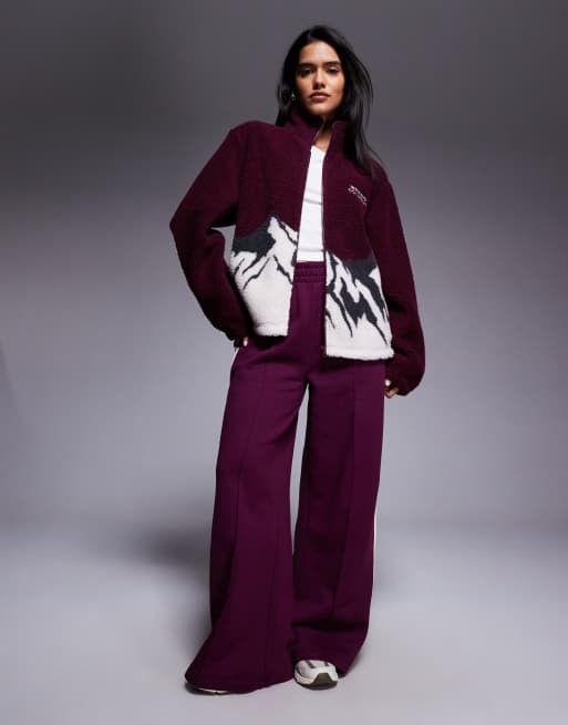 Weekend Collective borg zip through sweatshirt with mountain print in plum, 4 of 4