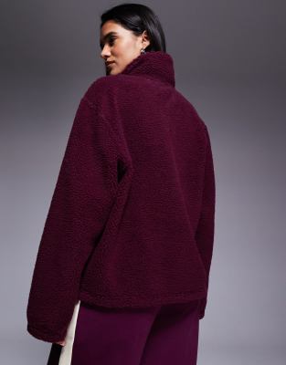 Asos Weekend Collective Weekend Collective Borg Zip Through With Mountain Print In Burgundy