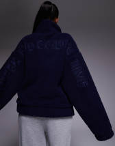 Kaiia exclusive cotton rich oversized long sleeve rugby top in deep purple & cream  