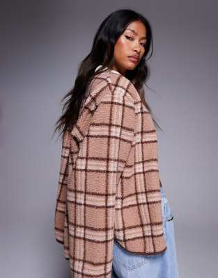 Asos Weekend Collective Weekend Collective Borg Zip Up Fleece With Pink Plaid Design-multi In Multi