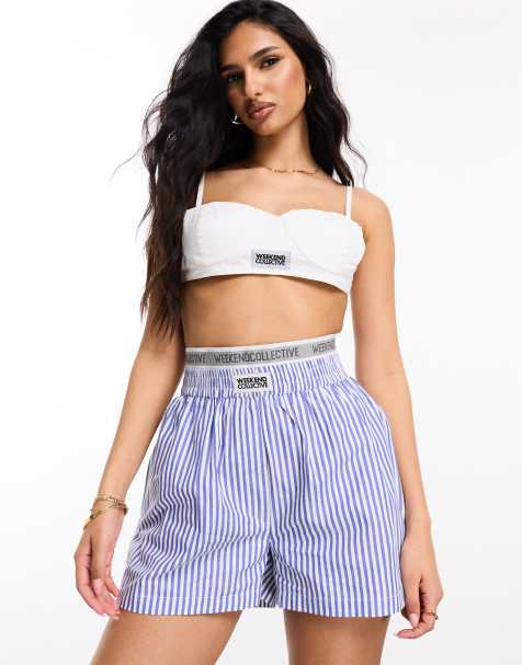 Weekend Collective boxer short with elastic waistband in blue stripe - view 1
