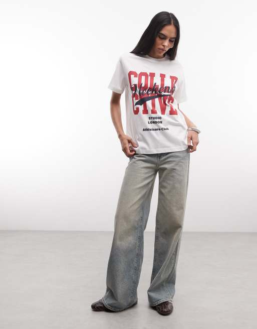 Weekend Collective boxy T-shirt with leisure club graphic in white, 2 of 4