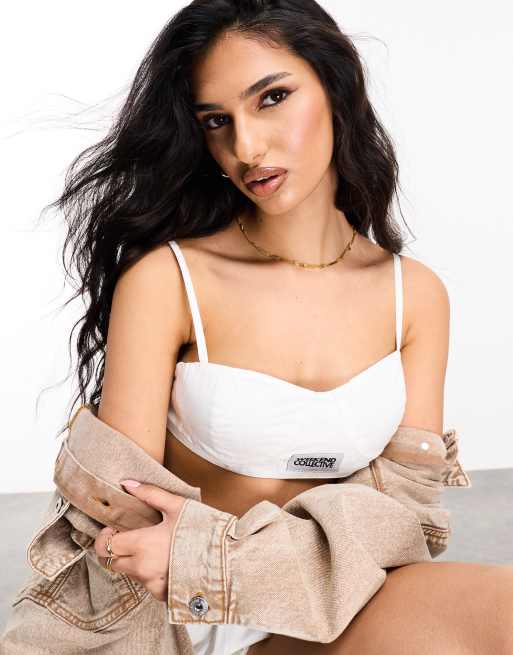 Weekend Collective - Bralette van poplin met geweven label in wit