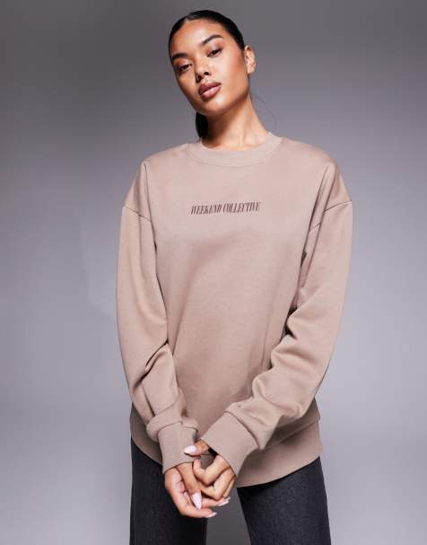 Weekend Collective oversized sweat with stacked back logo in brown