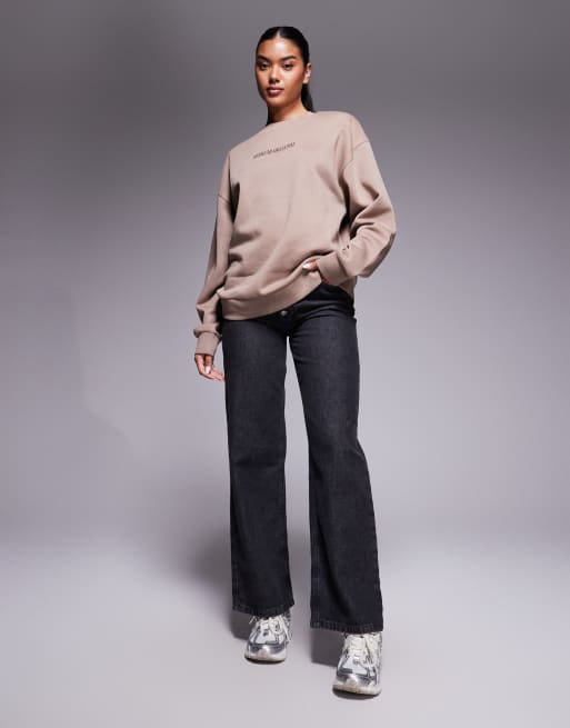 Weekend Collective – Brun sweatshirt i oversize med staplad logga baktill, 3 av 4