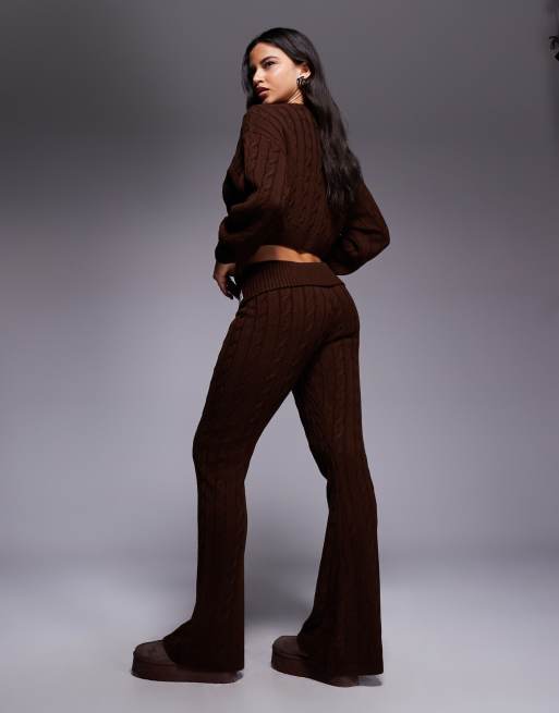 Weekend Collective cable knit flared trouser in chocolate, 3 of 5