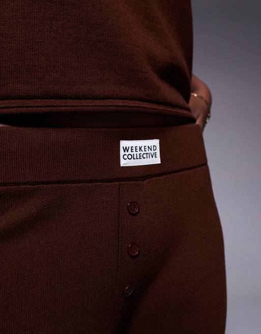 Weekend Collective – Chokladbruna, stickade mjukisbyxor med vida ben, del av set, 5 av 5
