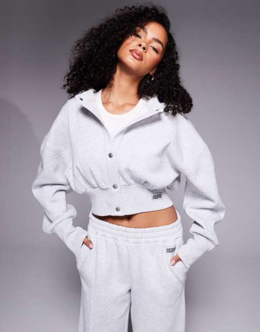 Weekend Collective cinched waist popper hoodie in grey marl, 3 of 4