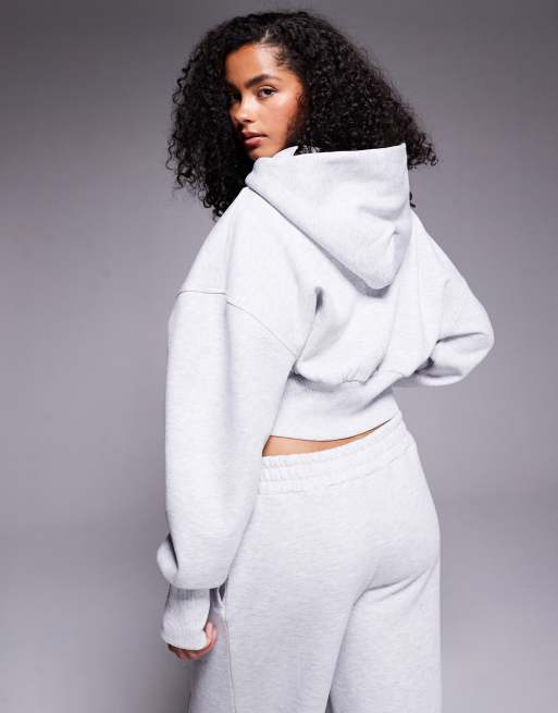 Weekend Collective cinched waist popper hoodie in grey marl, 4 of 4