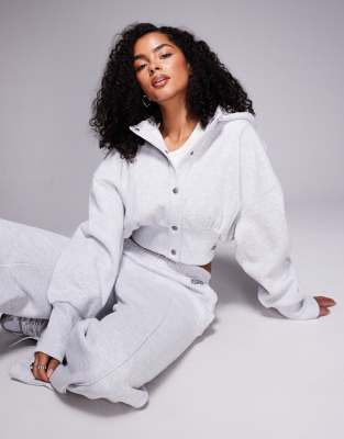 Asos Weekend Collective Weekend Collective Cinched Waist Snap Hoodie In Gray