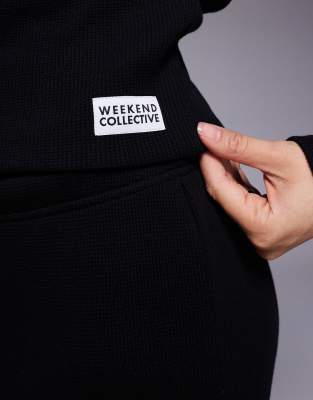 Asos Weekend Collective Weekend Collective Cinched Waist Waffle Knit Cardigan In Black