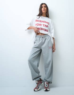 Asos Weekend Collective Weekend Collective Co-ord Baggy Cuffed Joggers With Graphic In Grey