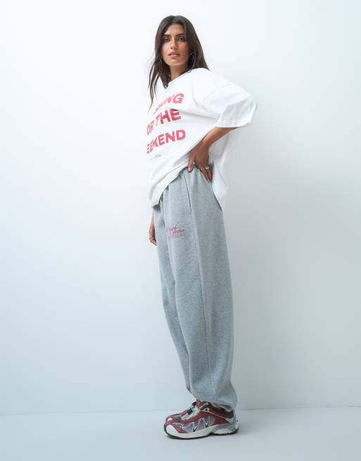 Weekend Collective co-ord baggy cuffed joggers with graphic in grey, 3 of 5