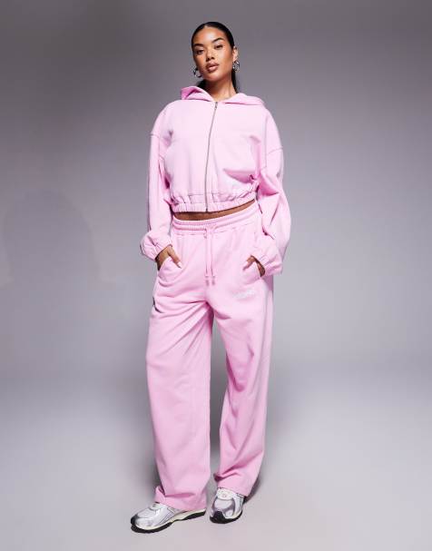 Weekend Collective co-ord barrel leg jogger with seam detail in pink - view 1