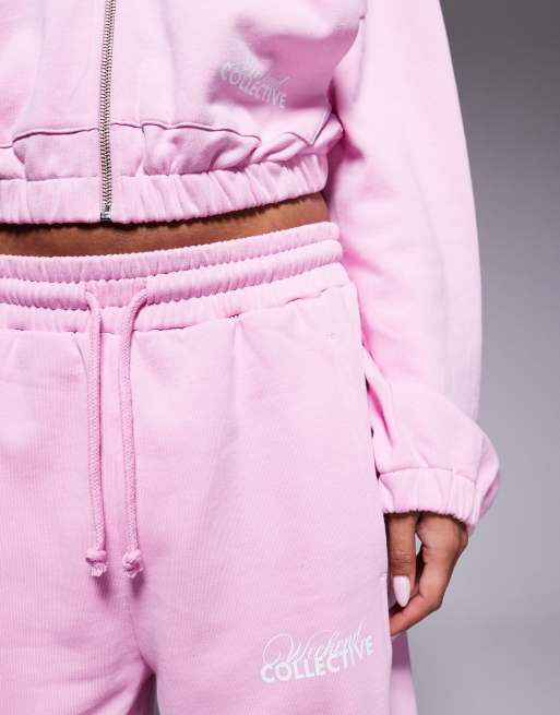 Weekend Collective co-ord barrel leg jogger with seam detail in pink, 4 of 5