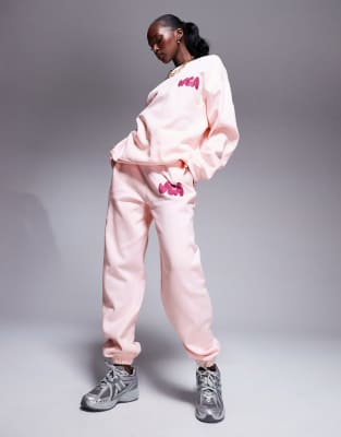 ASOS WEEKEND COLLECTIVE Weekend Collective co-ord bubble graphic cuffed jogger in pink