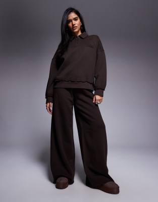 Asos Weekend Collective Weekend Collective Co-ord Heavyweight Sweatshirt With Ski Club Graphic In Brown