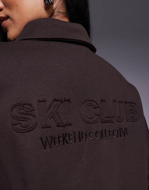Weekend Collective co-ord heavyweight sweatshirt with ski club graphic in chocolate, 4 of 4