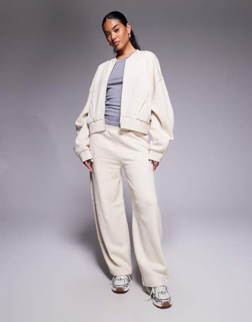 Weekend Collective co-ord heavyweight zip through bomber sweat with back scribble graphic in stone, 3 of 4
