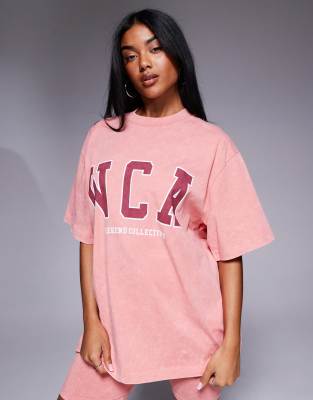ASOS Weekend Collective Weekend Collective co-ord Icon t-shirt with varsity logo in peach and red-Orange