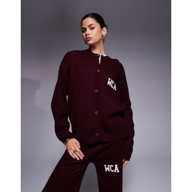 Weekend Collective co-ord knitted cardigan with varsity graphic in