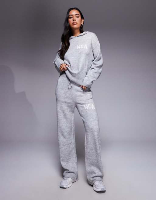 Weekend Collective co-ord knitted hoodie with varsity graphic in grey, 4 of 4