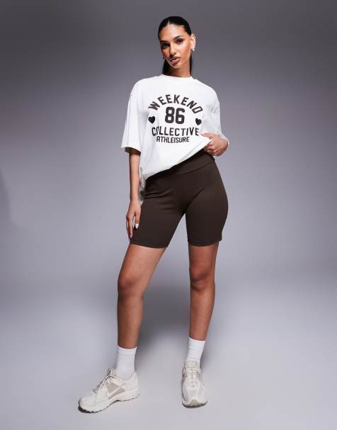 Weekend Collective co-ord legging short with heart graphic in chocolate - view 1