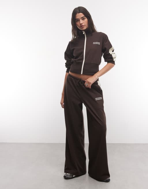 Weekend Collective co-ord micro fleece track style top in chocolate, 2 of 4
