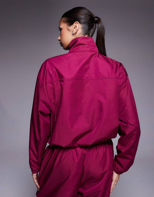 Weekend Collective co-ord nylon funnel neck windbreaker in burgundy, 2 of 4