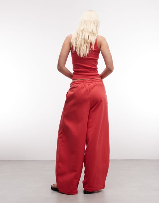 Weekend Collective co-ord oversized barrel leg jogger with graphic in coral red, 5 of 5
