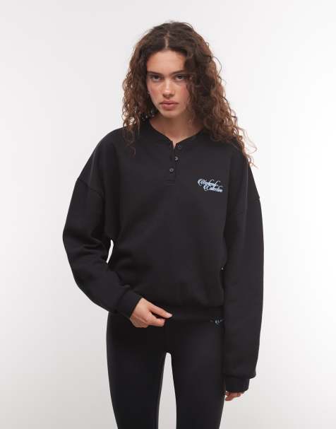 Weekend Collective co-ord oversized henley sweatshirt with graphic in black - view 1