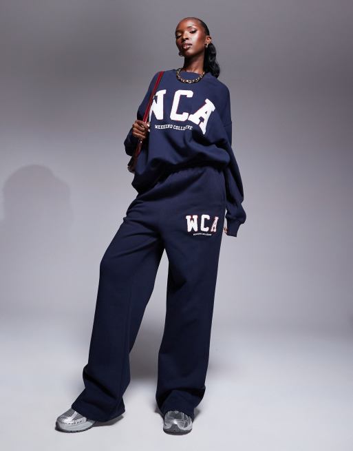 Weekend Collective co-ord oversized sweatshirt with varsity logo in navy, 2 of 4