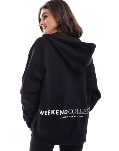 Weekend Collective co-ord oversized zip through hoodie with logo in black - view 1