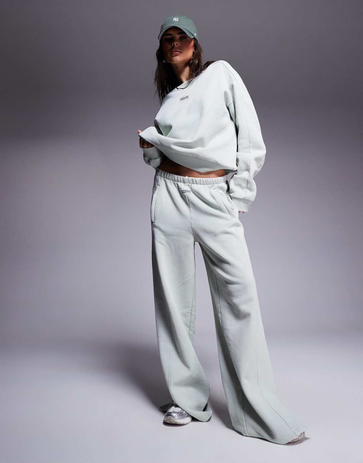 Weekend Collective co-ord seamed sweatshirt in washed sage green