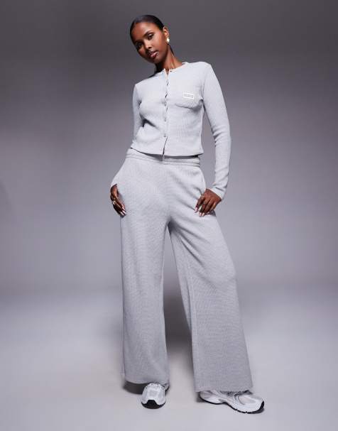 Weekend Collective - Co-ord set van zware wafelstof in gemêleerd grijs - view 1