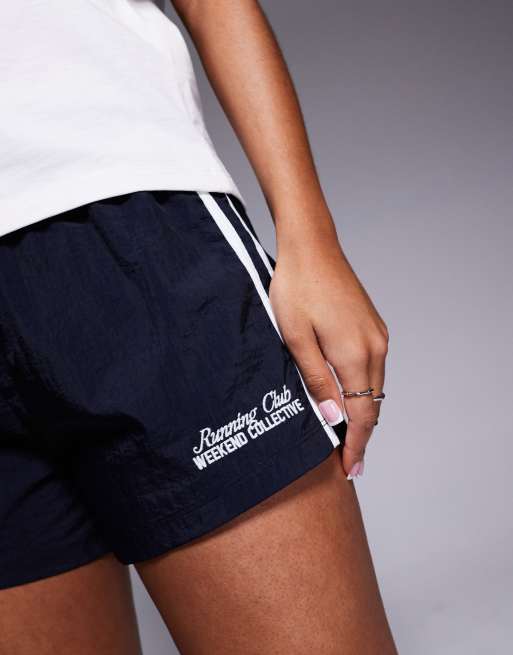 Weekend Collective co-ord short with chocolate runner graphic in navy, 5 of 5