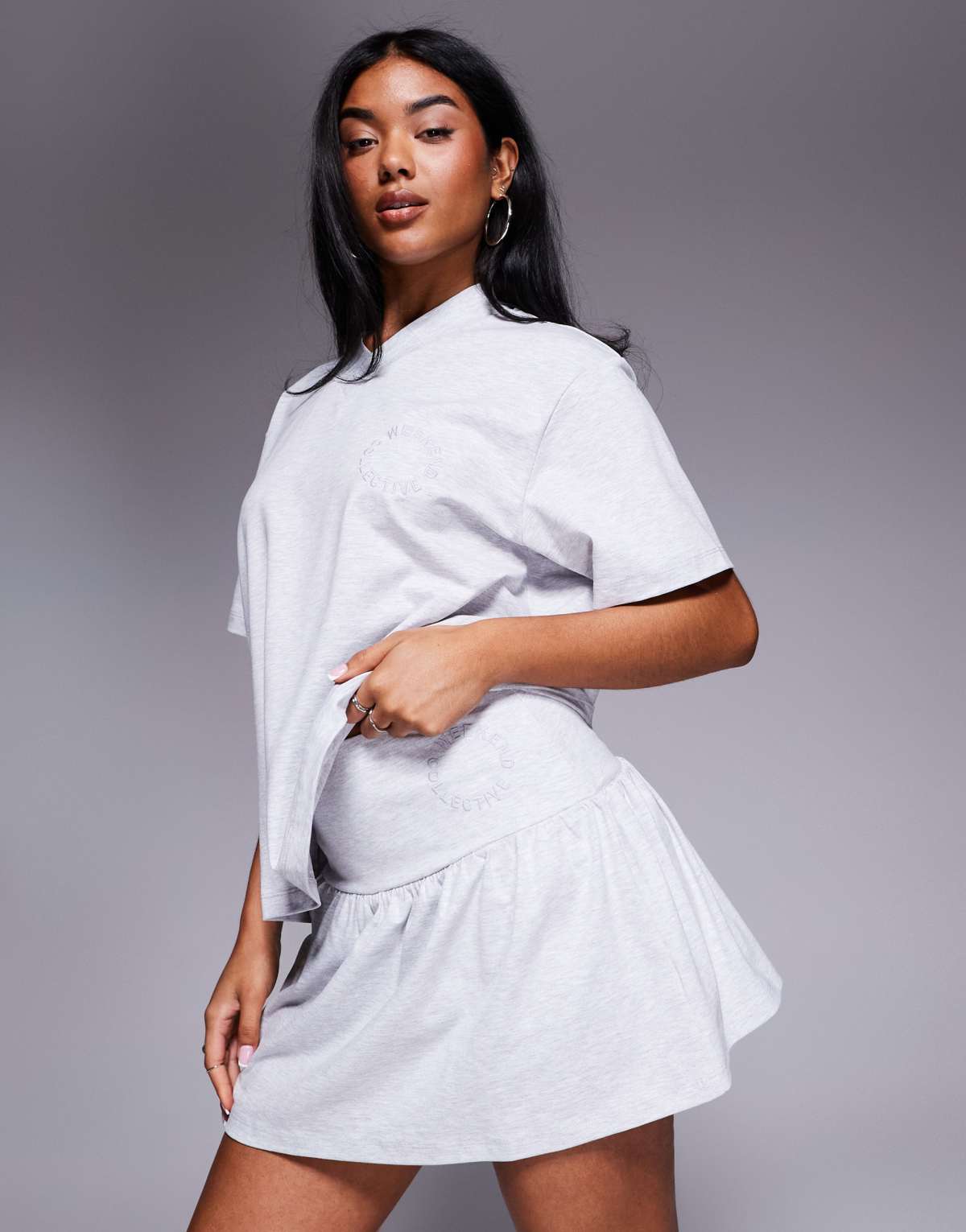 Weekend Collective co-ord skort with embroidered logo in grey marl