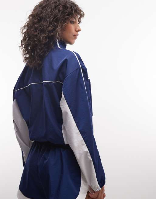Weekend Collective co-ord top da tuta in nylon blu navy e bianco, 4 di 4