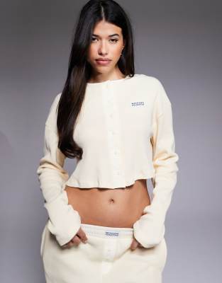 ASOS Weekend Collective Weekend Collective co-ord waffle button top with nylon in buttermilk-Yellow