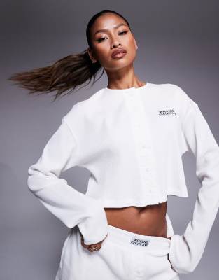 ASOS Weekend Collective Weekend Collective co-ord waffle button top with nylon in coconut milk-White