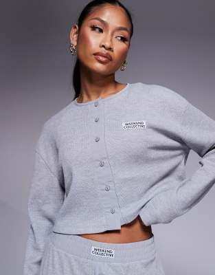 ASOS Weekend Collective Weekend Collective co-ord waffle button top with nylon in grey marl