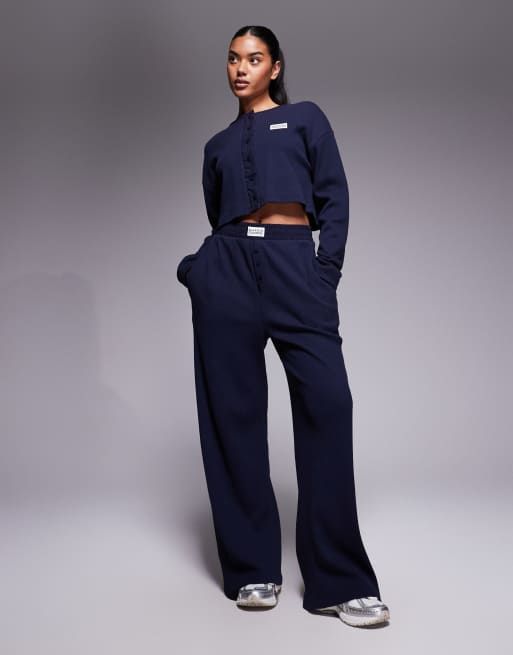Weekend Collective co-ord waffle button top with nylon in navy, 2 of 4