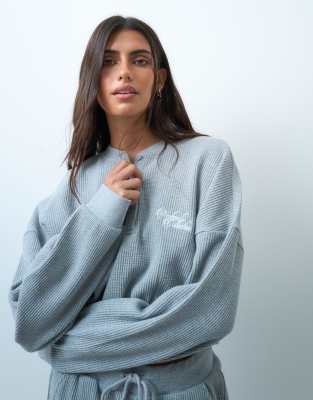 Asos Weekend Collective Weekend Collective Co-ord Waffle Henley Long Sleeve Top With Bubble Hem In Grey