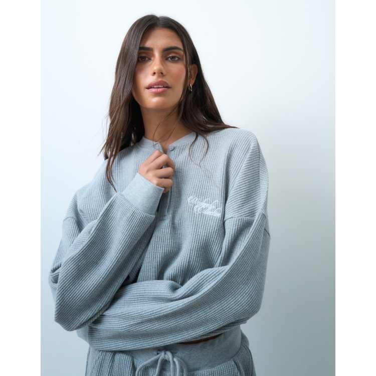 Weekend Collective co-ord waffle henley long sleeve top with