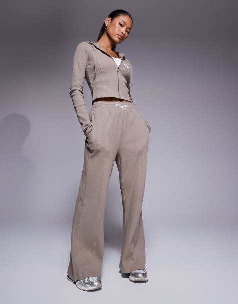 Weekend Collective co-ord waffle wide leg trouser in neutral
