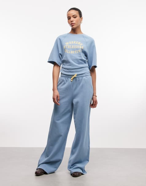 Weekend Collective co-ord wide leg jogger in washed blue - view 1