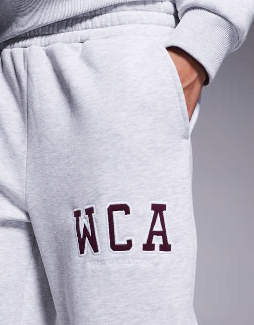 Weekend Collective co-ord wide leg jogger with varsity sweatshirt in grey marl, 3 of 5